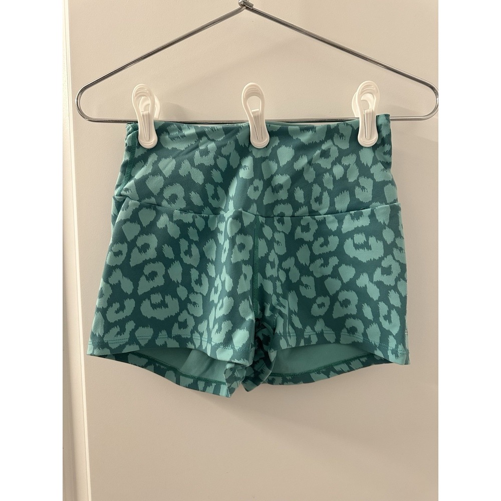 Ryderwear Teal Leopard Print Scrunch Butt High Waisted Gym Shorts Womens Small